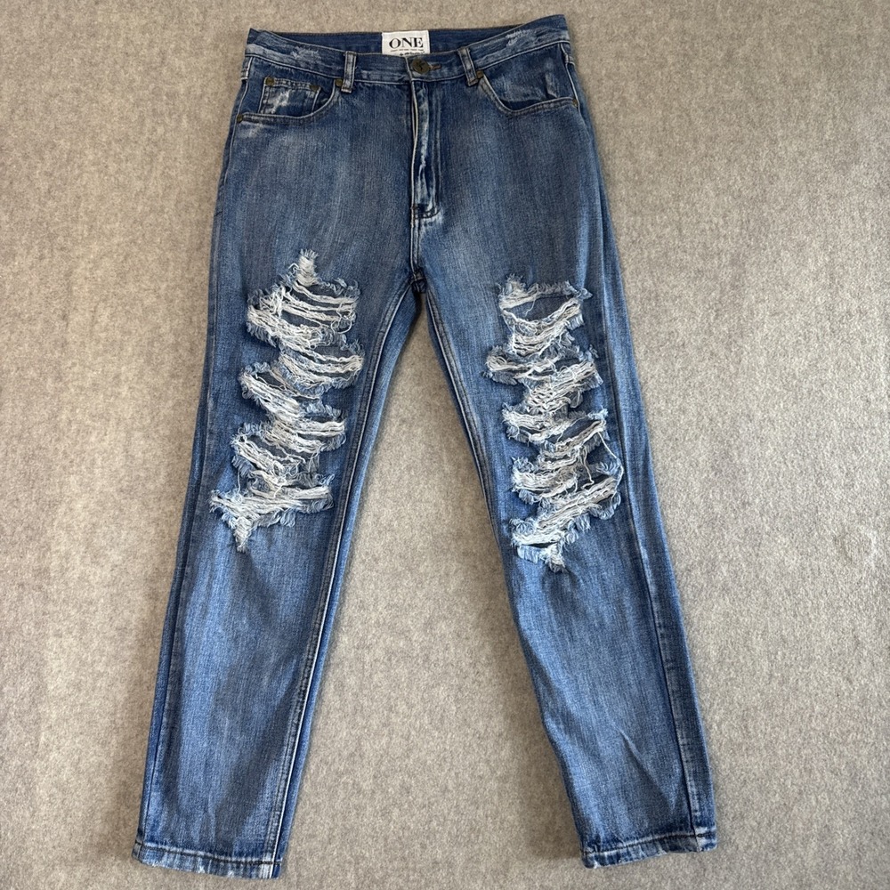 One Teaspoon Super Baggies Distressed Jeans Womens 25 Rigid Blue Low Waist